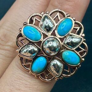 Barse Sterling Silver 925 Thailand Turquoise Floral Shape Statement Ring Jewelry